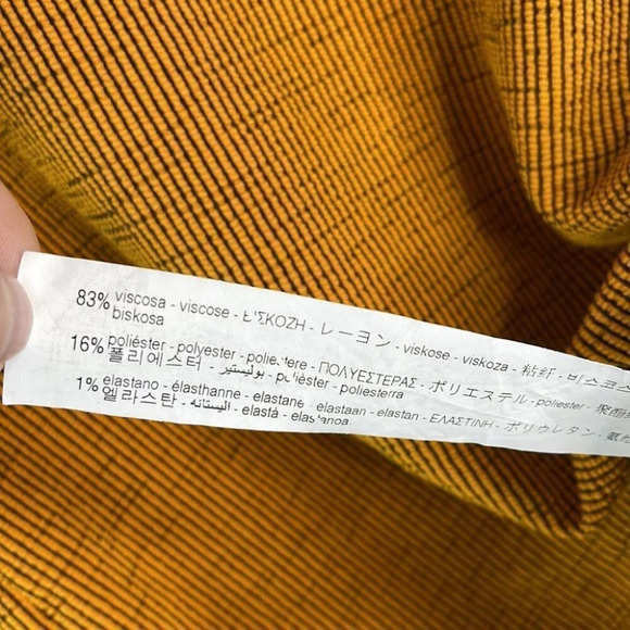 ZARA Ribbed Top Mustard Navy Ribbed Stretch Long Sleeve Textured Crew S - Picture 8 of 11